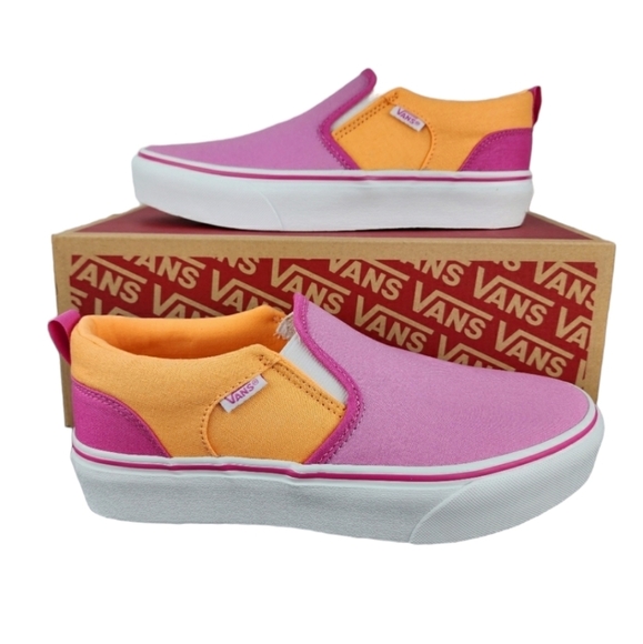 Vans Asher Platform Color Block Fuchsia Slip-On Sneakers - Picture 1 of 6